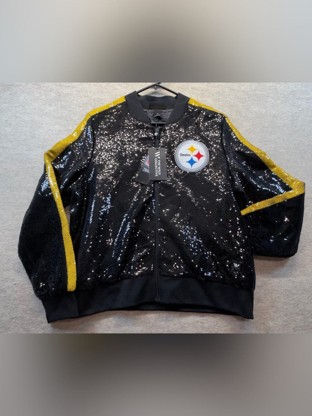 Pittsburgh Steelers The Wild Collective Sequin Bomber Jacket Size Small NWT $160